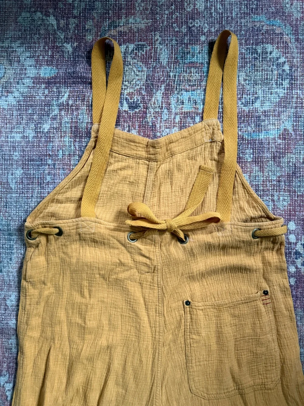 BDG urban outfitters Medium Mustard Yellow Cotton Linen Blend Gauze Overalls